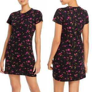 Pam & Gela Black U20 Ditsy Floral Printed Short Sleeve T-Shirt Dress